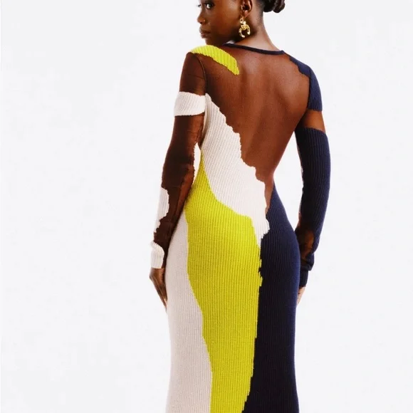 Hanifa Yellow and Blue Long Sleeve Bodycon Dress - Picture 5 of 16